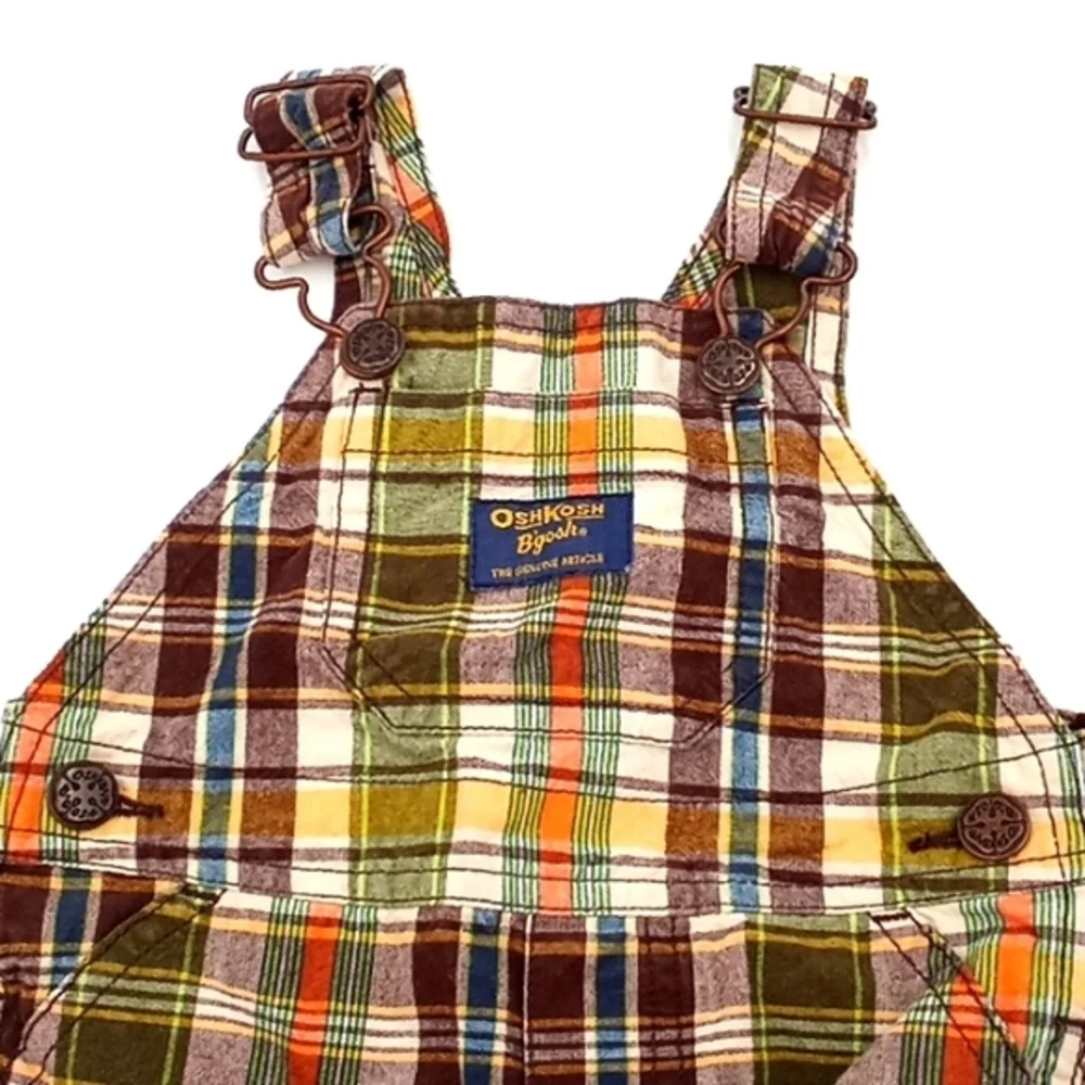OshKosh B'Gosh Brown‎ Plaid Shorts Overalls 3M